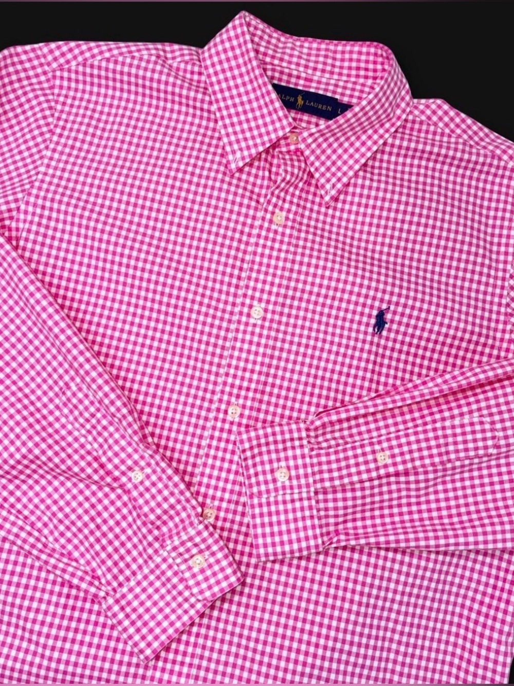 Ralph Lauren Pink Gingham Button Down Long Sleeve Shirt Size Large